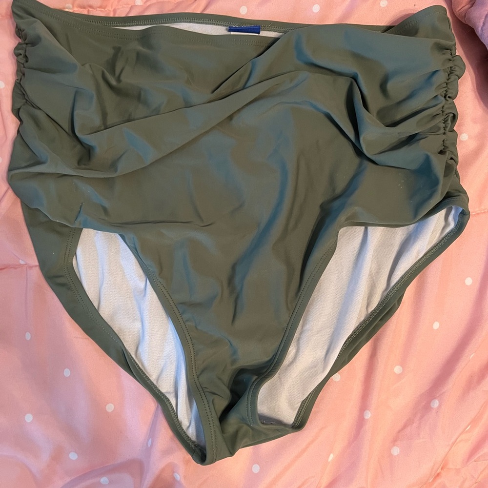 Olive Green High-Waisted Bikini Bottom